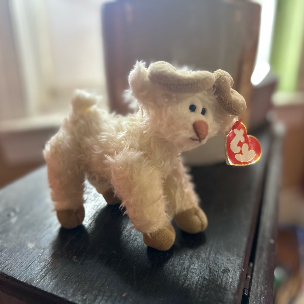 Ty Plush Lamb with Cream Fur and Tan Hooves